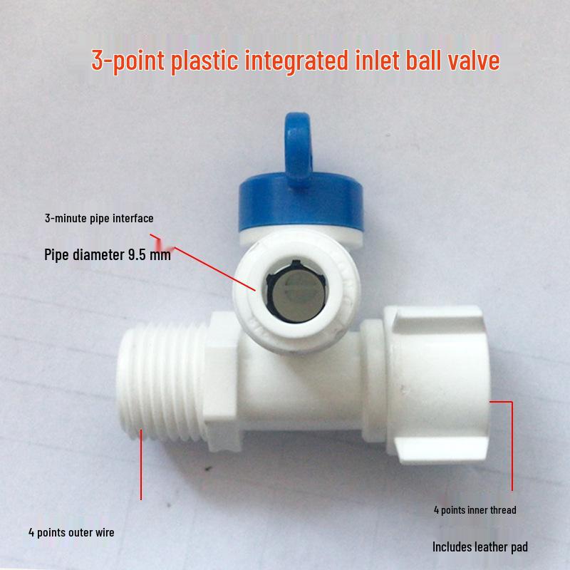 Household Water Purifier Inlet Tee Valve Connector, 4-to-2/3-point Ball Valve Switch