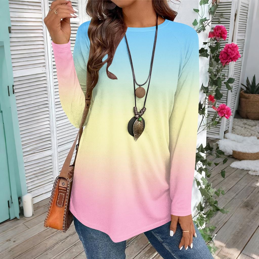 Women's Casual Plus SizeLong Sleeved Round Neck Vintage Ethnic Printing T-shirt Top Pullover