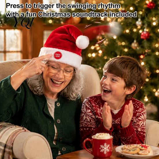 Decorative Christmas Party Favor Singing And Dancing Santa Hat, Animated Musical Hat Soft Plush Costume with Press-to-Activate Motion, Holiday