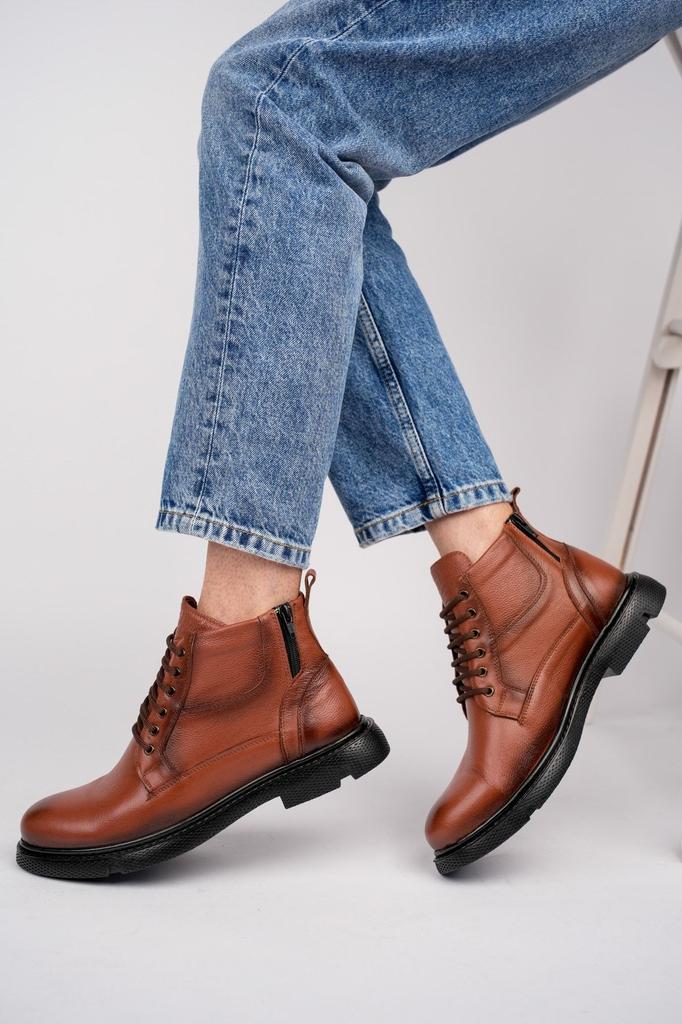 Men's Fashion Genuine Leather Flat Heeled Booties Bootie Tan Leather Boots Shoes