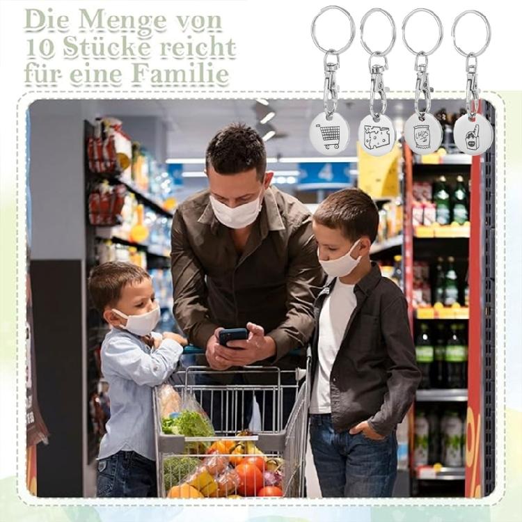 Набор из 4 Держателей для ключей с монетой для тележки для покупок Брелоки с монетой для тележек Жетоны для тележек Брелок Текстура нержавеющей стали для повседневного использования