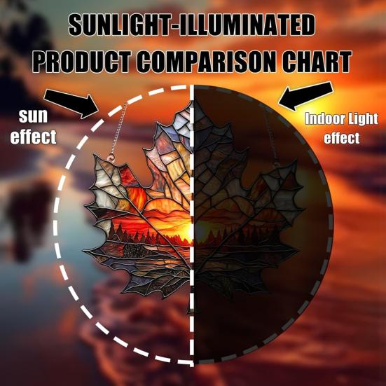 Yousheng Maple Leaf Sun Catcher Sunset Hanging Decoration Stained Glass Style Acrylic Ornament for Bedroom Kitchen Window Balcony