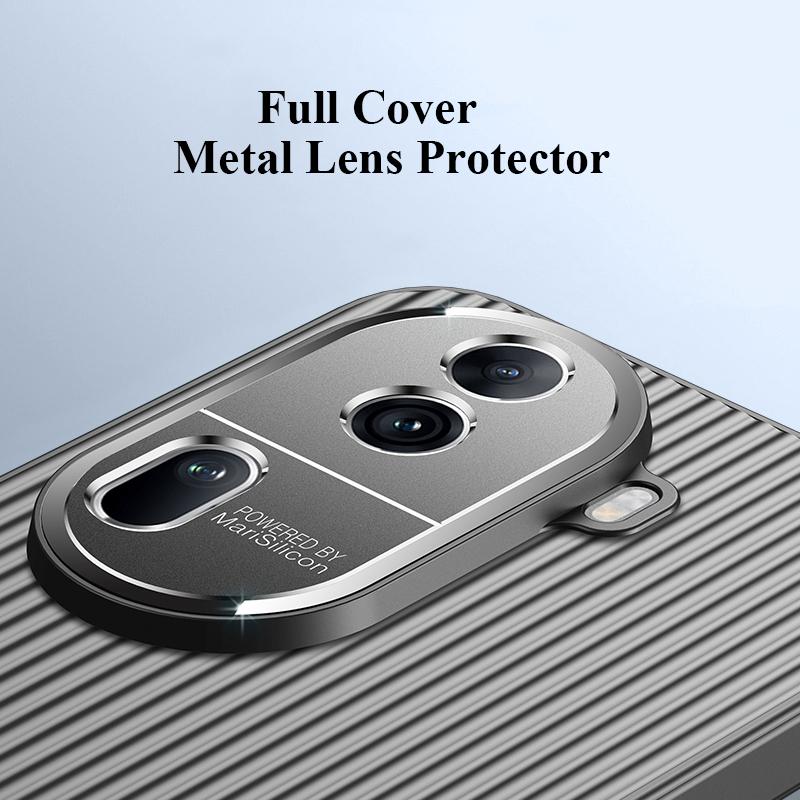 Для Oppo Reno 12 11 Pro металлическая защита объектива «все включено» с прямыми краями, гофрированная, нескользящая противоударная задняя крышка для ПК