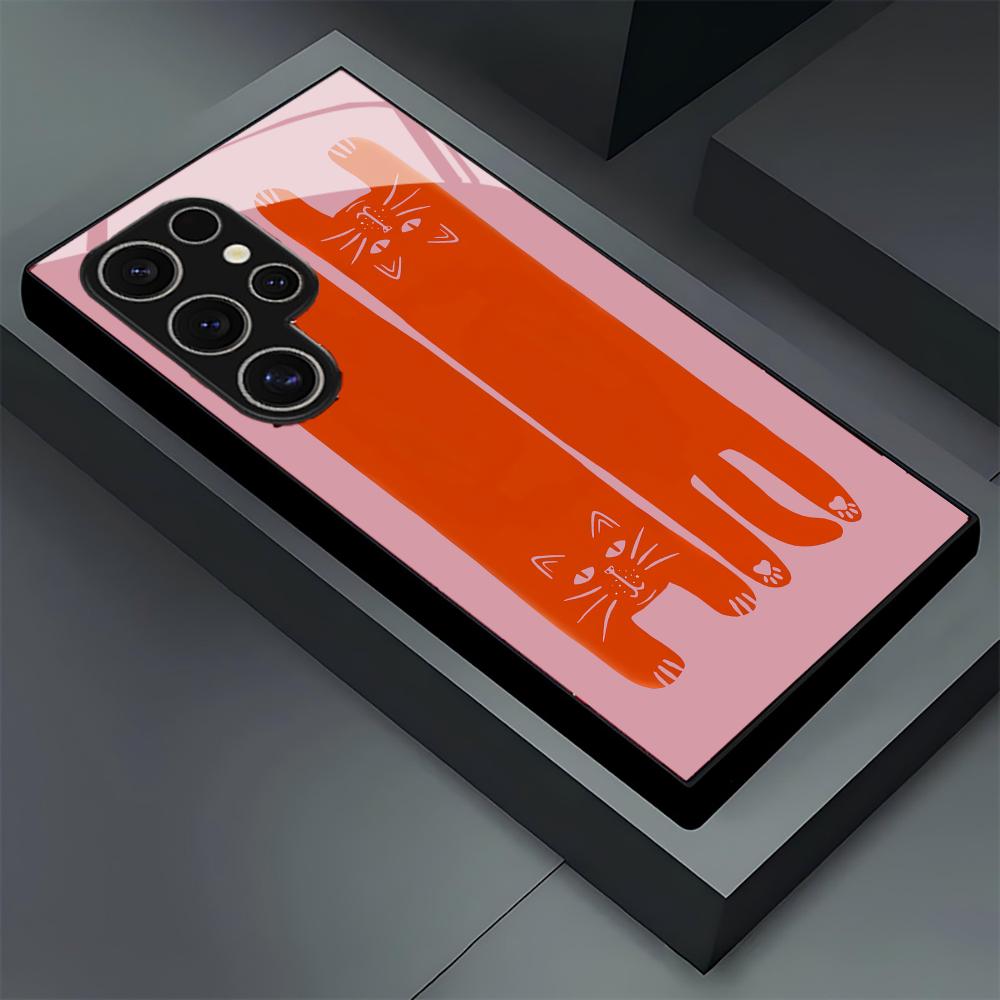 Стеклянный чехол для телефона с рисунком рыжего кота для Samsung Galaxy S26 S25 S24 S22 S23 Ultra S21 S20 Plus 5G, матовый, нескользящий, полное покрытие