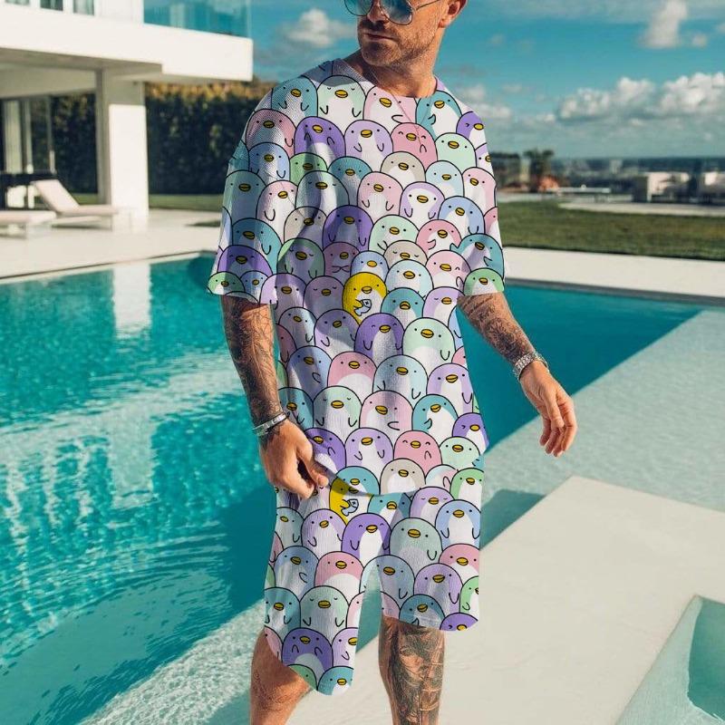 Мужские комплекты футболок с принтом утки панды 3D модный спортивный костюм футболки шорты 2 предмета мужской детский уличный костюм свободного покроя спортивная одежда