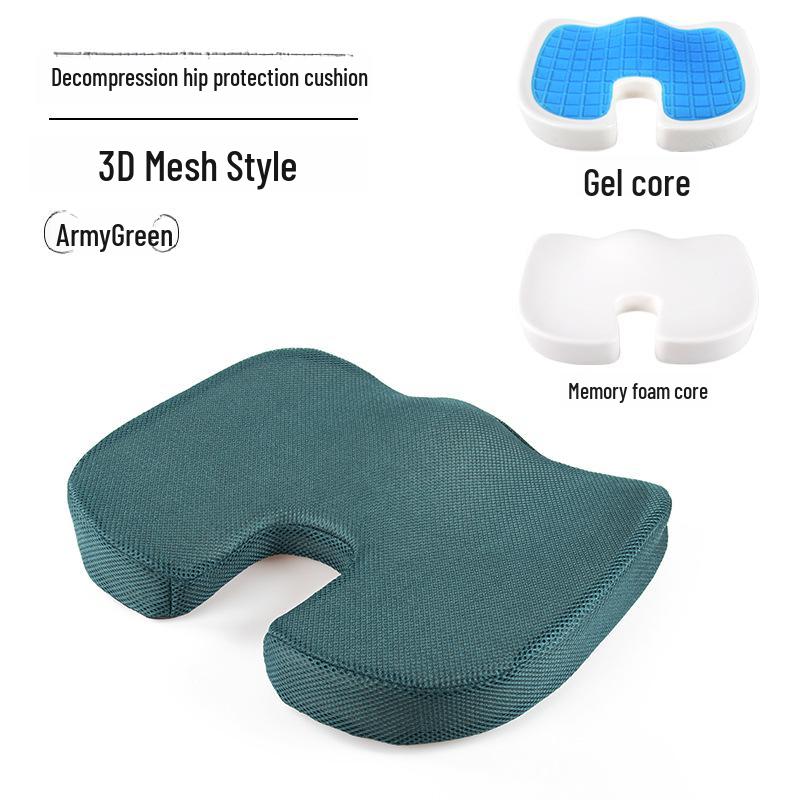 Breathable Gel Memory Foam U-Shaped Office Chair Cushion for Long-Term Sitting