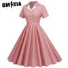 GMXIA Temperament Women's Color Contrast Suit Collar Cardigan Checkered Belt Slimming Big Swing Mid-length Vintage Dress