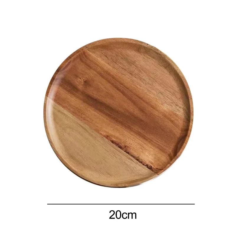 Made of Solid Wood Dishes Simple Japanese Style Design Trays Decorative Household Use Large Capacity Round Food Plate Dish Tray