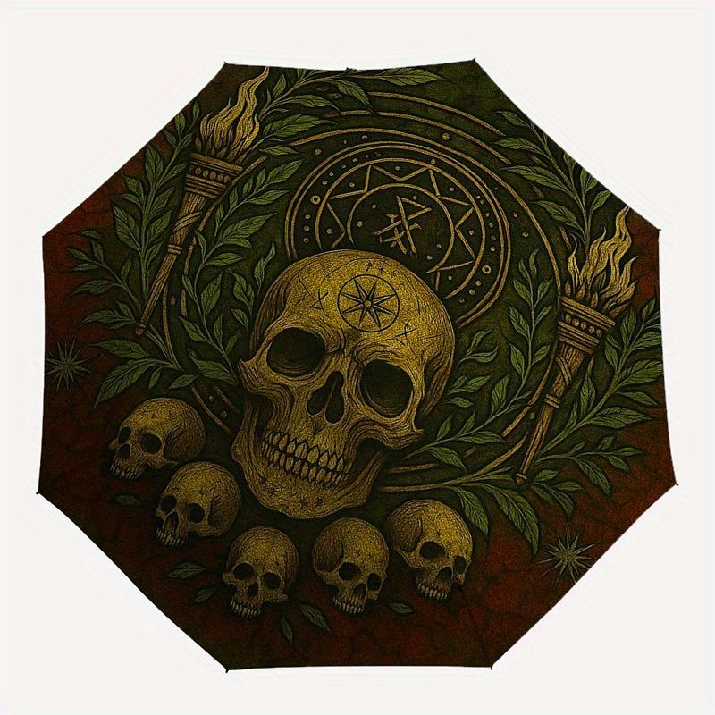 Dark Mystic Skulls: Circular Wall Art DecorUmbrella, Portable 3-Fold Compact Umbrella for Men & Women Gift