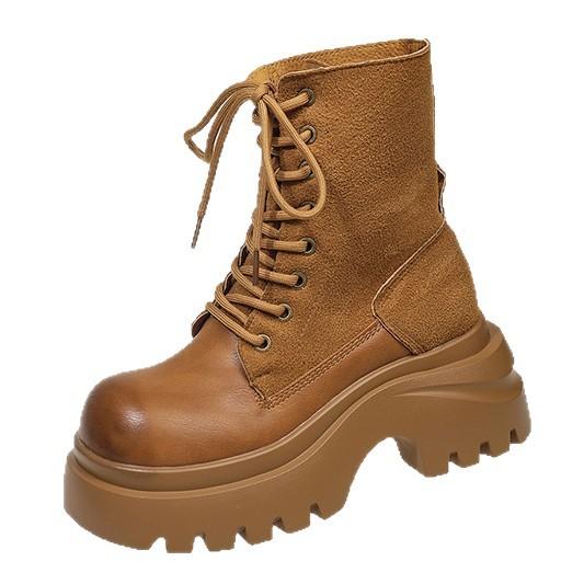 Европейские ботинки Мартин на толстой подошве женские 2025 новые весенне-осенние в британском стиле ретро повседневные короткие ботинки-локомотивы универсальные одинарные ботинки