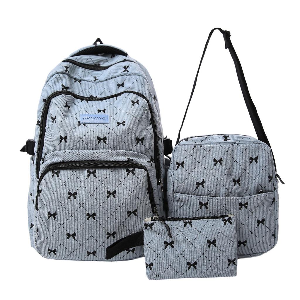 Korean Bow Knot Girl Backpack Set of 3 Large Capacity Casual Daypack Ins Style Cute Student Bookbag Travel Bag