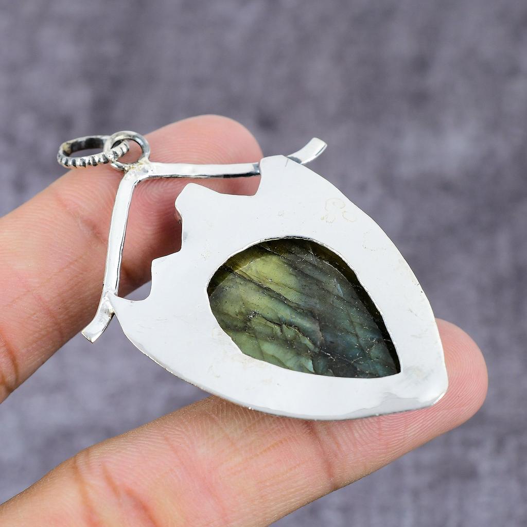 Natural Labradorite, Blue Topaz Gemstone 925 Sterling Silver Pendant 2.25" e7Q52