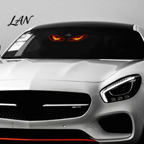 Night Driving Atmosphere Lamp Solar Devil Eyes Light for Windshield, Magnetic Installation Window Warning Sign with Three USB Rechargeable Car