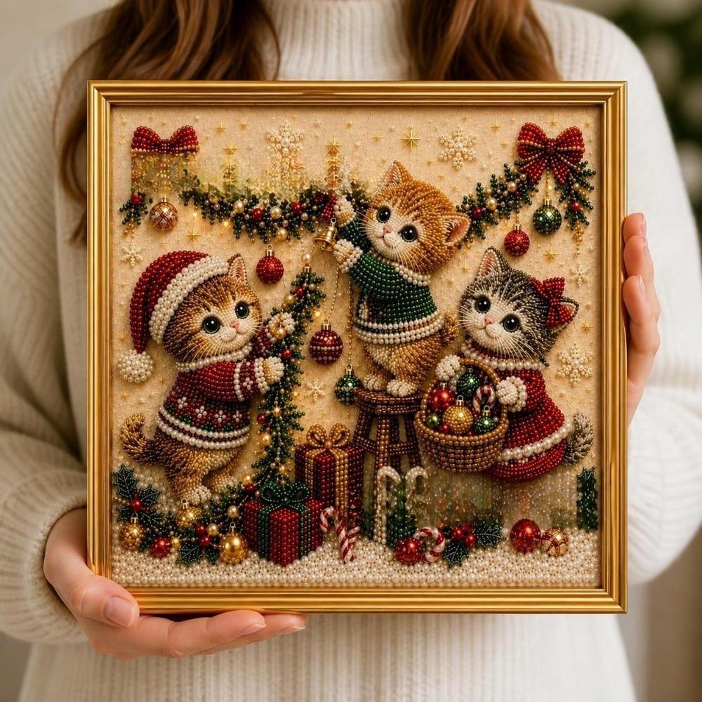 1 Set DIY Christmas Kitty Art Kit 3D Pearl Effect Pearl Art Kit Christmas Craft Decoration