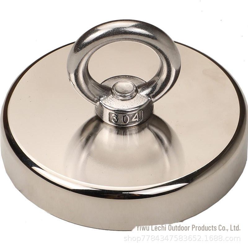 Мощный магнитный спасательный магнит J48 с магнитом NdFeB, основанием с присоской и подъемным кольцом для надежного удержания и фиксации.