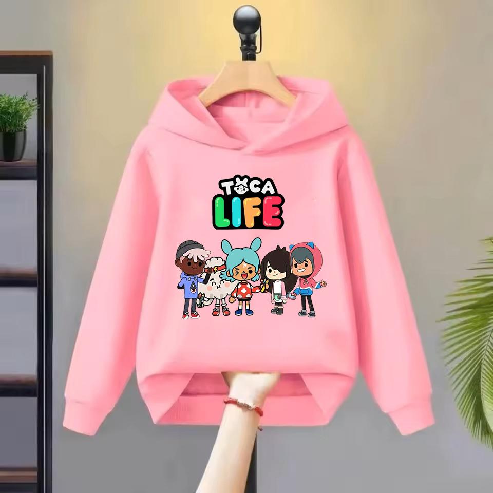 Толстовки Toca Life World для мальчиков и девочек, повседневная кофта, детская одежда, топы, толстовка с длинным рукавом, пуловер с капюшоном с мультяшным принтом