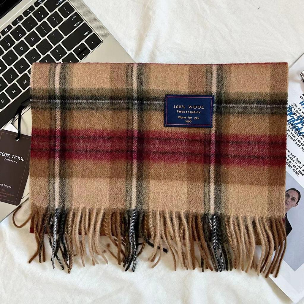 Men Scarf 100% Wool Plaid Warm Soft Muffler Female Winter Autumn Couple Cashmere Windproof Stripe Tassel Shawl Male Thick Scarf