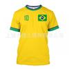 Mens Brazil Football Team T-Shirt Short Sleeve Crew Neck Moisture Wicking Casual Tee