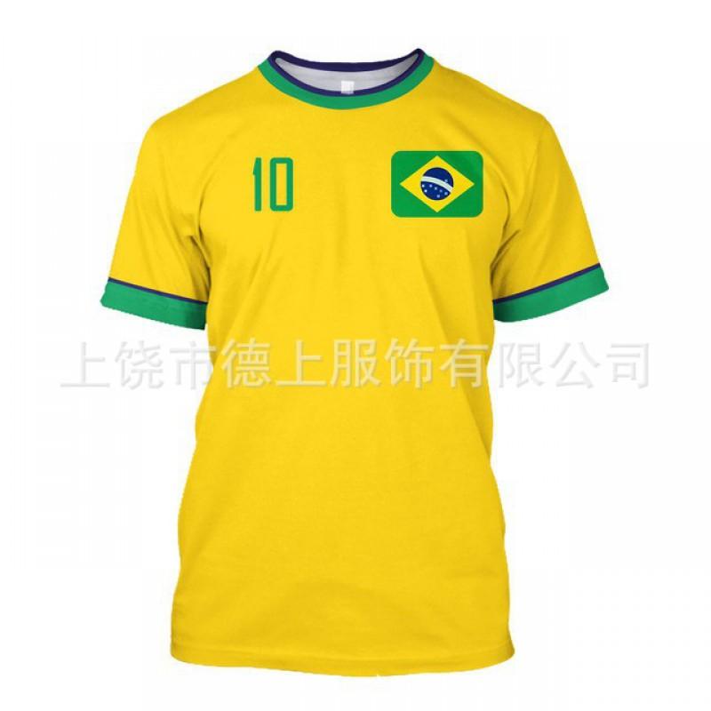 Mens Brazil Football Team T-Shirt Short Sleeve Crew Neck Moisture Wicking Casual Tee