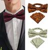 Floral Jacquard Adjustable Pre Tied Bows Tie and Pocket Square Handkerchief Set for Men Elegant Design Wedding Bowtie