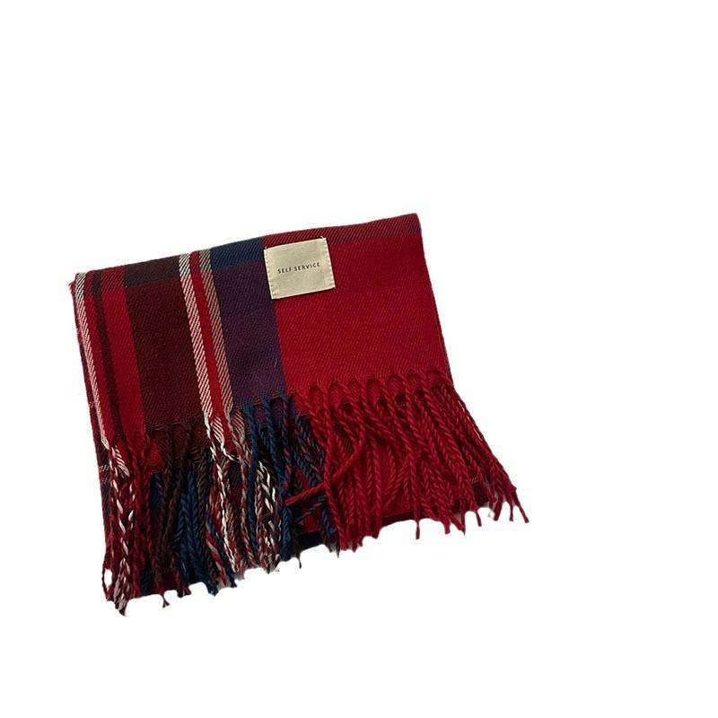 [Dai Green] New Atmosphere Christmas Red Grid Soft Waxy Matching Gift Scarf High-end Style Fashion Scarf
