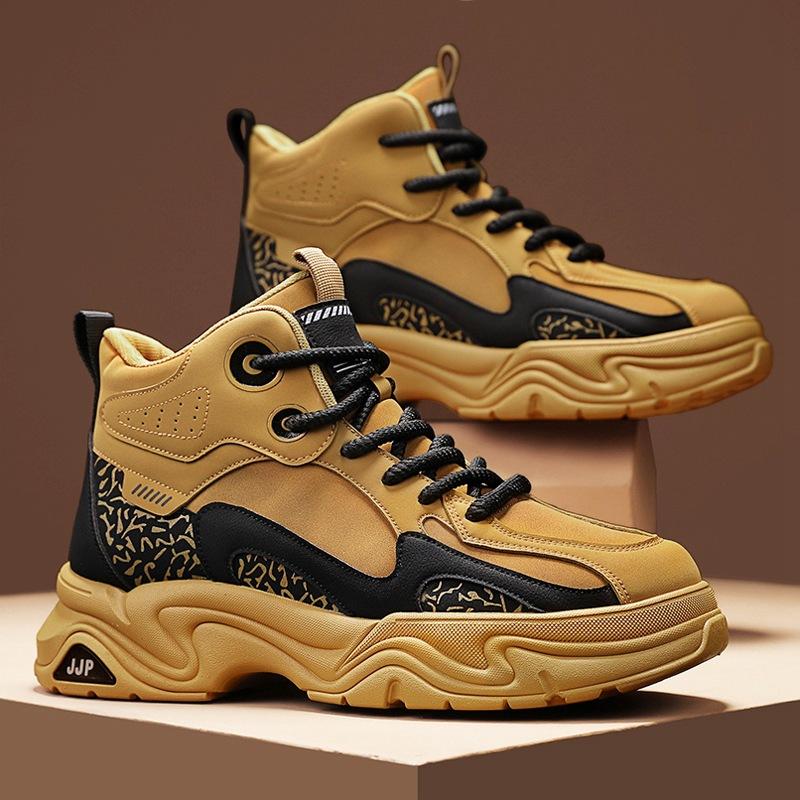 Мужские ботинки мартин 2024 осень и зима британский стиль высокие берцы не могут быть плохими, мужские повседневные ботинки большого желтого цвета на средней высоте, увеличивающие рост тоже