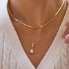 Wanxing European American Electroplated Stainless Steel 18K Water Drop Zircon Pendant O-chain Double-layer Necklace Fashion