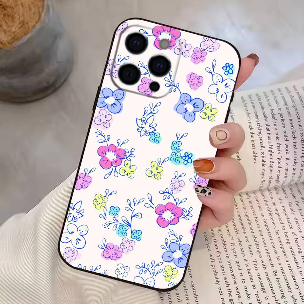 Маленькие F-Цветы Чехол для Телефона Для iPhone 17, 16,15,14,13,12,11 Plus,Pro Max, Других Мягкий Черный Чехол