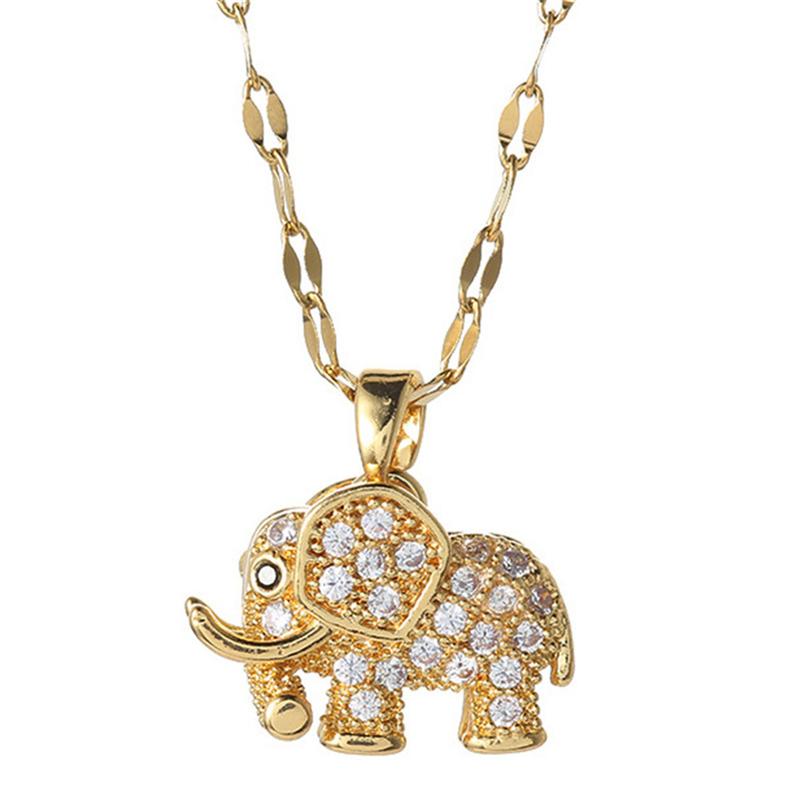 Women'S Luxury Cubic Zirconia Elephant Pendant Necklace Stainless Steel Chain Aesthetic Statement Vintage Jewelry For Girls Gift