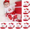 Christmas Romper Dress Baby Set Cartoon Long Sleeve Baby One-piece Dress+ Tights + Shoes + Headwear