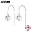 Solid 925 Sterling Silver Heart Shaped Ear Threads Earrings For Women Long Line Tassel Style Earrings Party Jewelry Gift