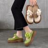 Detachable Large Flower Round Toe Women's Slippers Genuine Leather Lightweight Thick Soled Sandals
