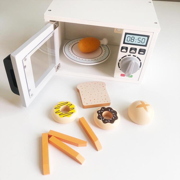 Children'S Microwave Oven Oven Baking Toys Wooden Simulation Playing Home Kitchen Dining Kitchen Parent-Child Interactive Toys