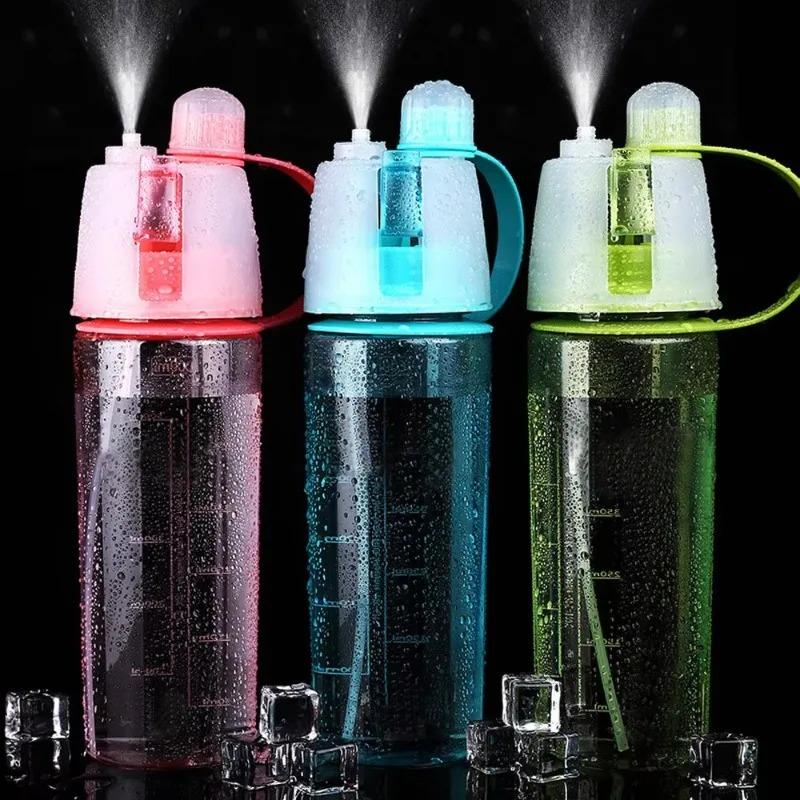 NEW 600ML Sports Spray Plastic Water Cup Outdoor Cooling Water Bottle Creative Student Gift Spray Water Cup Handy Cups Drinkware
