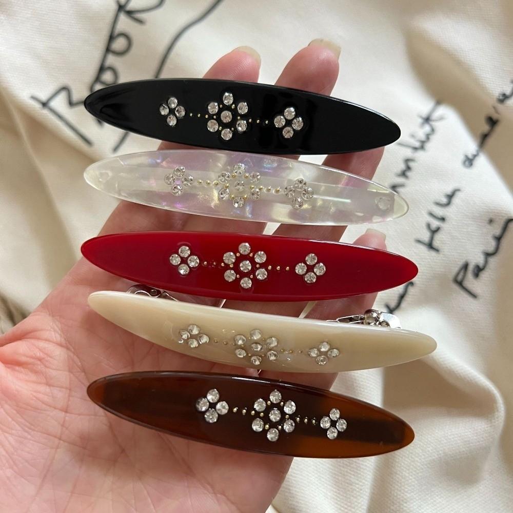 Retro Y2K Spring Clip Aesthetic Rhinestone Side Bangs Clip Non-slip Acetate Hair Clip Party Use