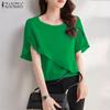 ZANZEA Женская летняя блузка свободного покроя с круглым вырезом и коротким рукавом