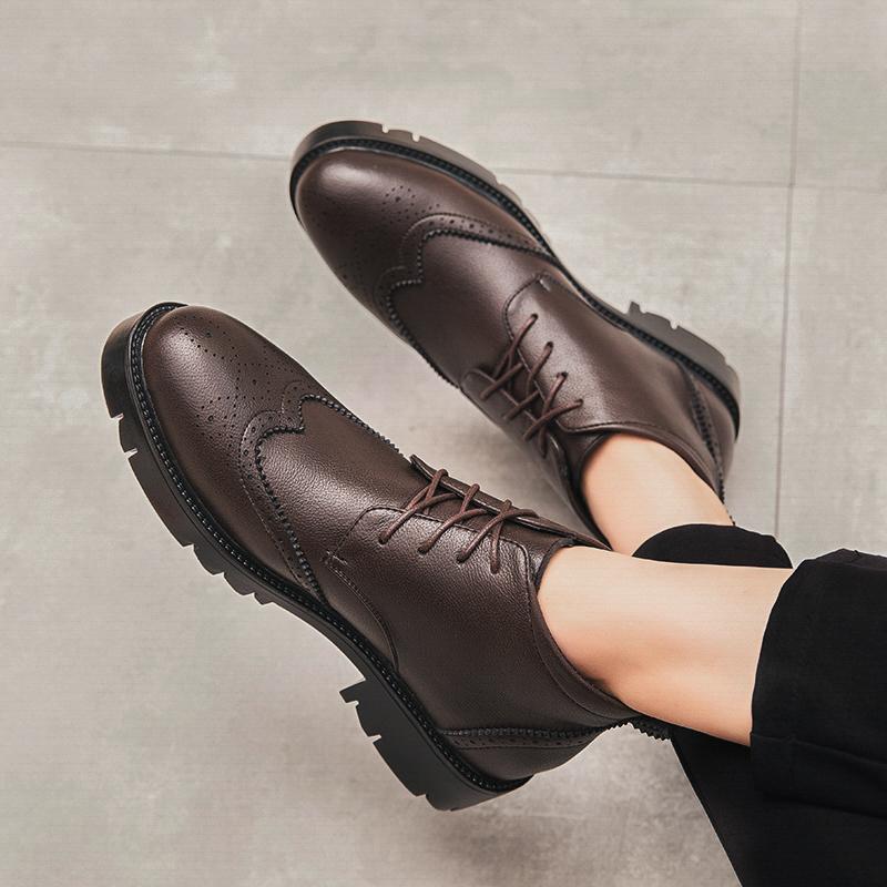 Мужские дизайнерские туфли из кожи с высокой толстой подошвой, модные тенденции мужской моды, универсальные, для вечеринок, свиданий, офиса, мужские туфли