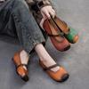 Handmade Retro Genuine Leather Flat Shoes Round Toe Soft Sole Hook & Loop Casual Women's Shoes