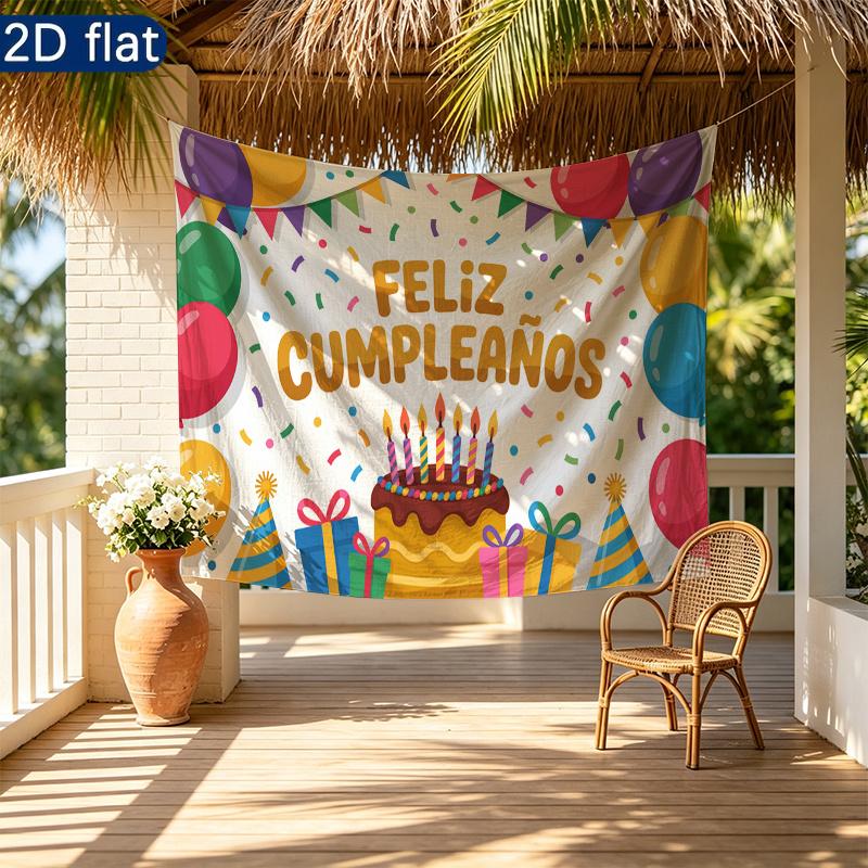 Birthday Balloons Confetti Gifts Party Backdrop, Polyester Banner for Wall Decor & Photo Props