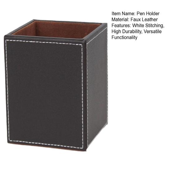 Pen Holder White Stitching Faux Leather Desk Organizer Waterproof Easy To Clean Square Pencil Holder