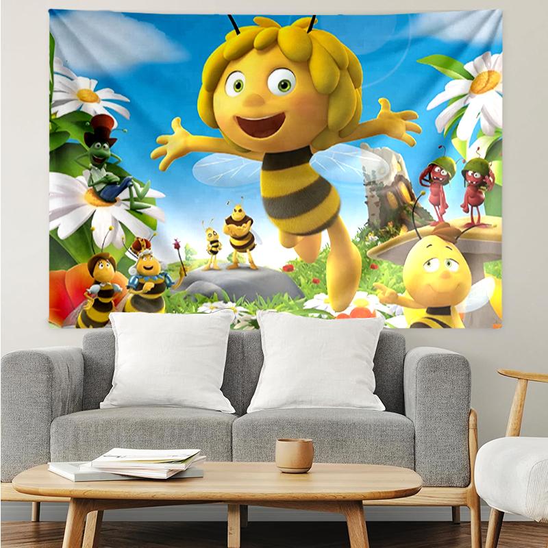 Maya the Bee Print Tapestry, Backdrop, Easy Setup, Ideal for Bedroom, Office & Living Room, with Aesthetic Wall Hanging Decor.