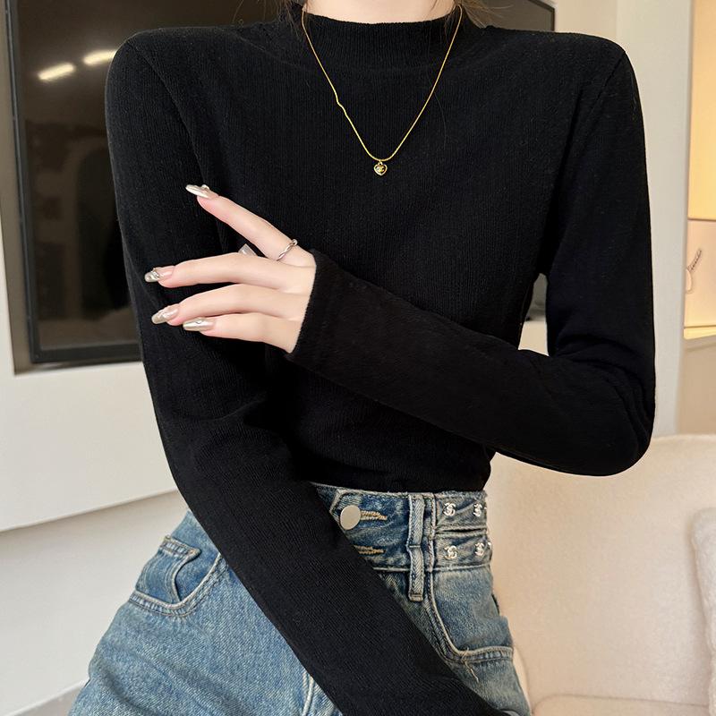 Crew Neck Bottoming Shirt Women's Autumn and Winter New Models with High-end Slim-fit T-shirt Warm and Foreign and Thin Long-sleeved Top