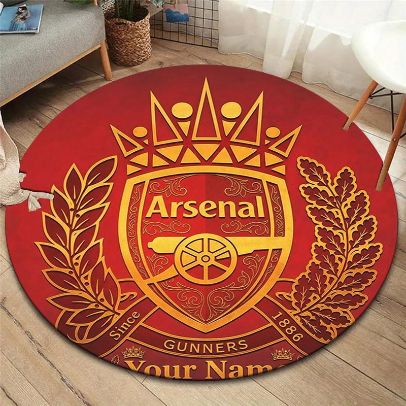 Arsenal F Custom Name Round Area Rug,Carpet Rug for Living Room Bedroom Sofa Playroom Decor,Non-slip Floor Mat