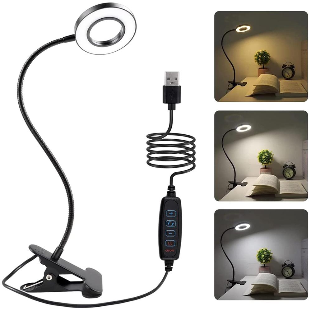 LED Reading Lights 360°Flexible Gooseneck Dimmable Table Lamp Clip On Indoor Bedroom Eye Protection Desk Light Book Clamp Lamp