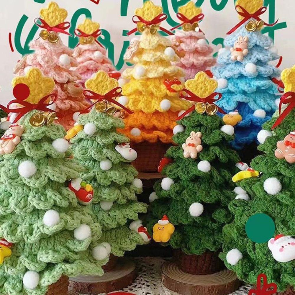 Finished Crochet Christmas Tree Decor Handmade Artificial Knitted Tabletop Ornament  Christmas Day