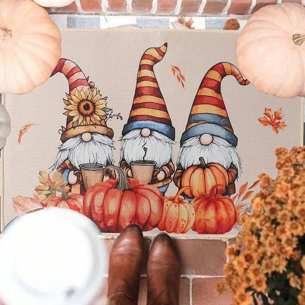 VIKAMA Autumn Welcome Door Mat Outdoor and Indoor Dwarf Pumpkin Floor Mat Kitchen Carpet Thanksgiving Home Decoration
