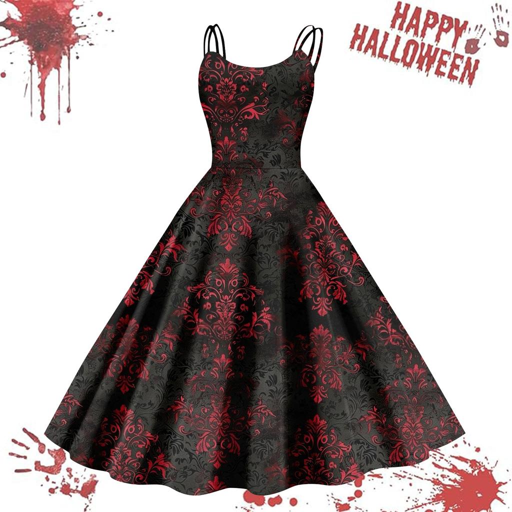 Женское повседневное винтажное платье на подтяжках с принтом на Хэллоуин