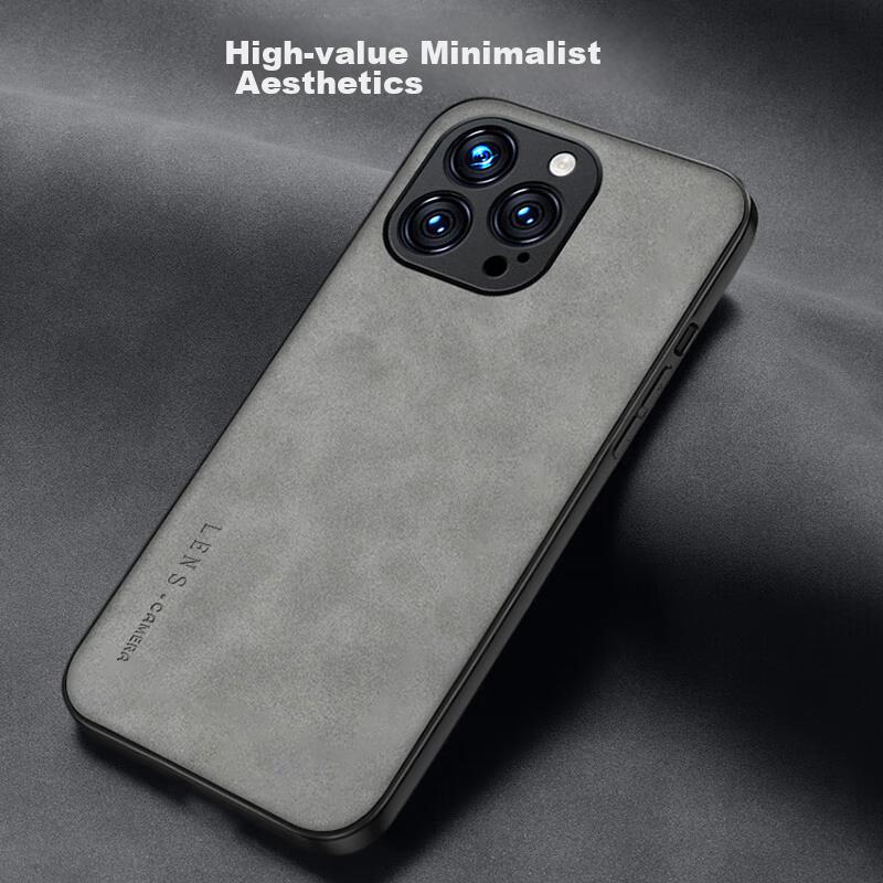 IPhone 14 Pro Max Case, Full Protection Silicone Soft Edge Shockproof Ultra-Thin Simple Leather Texture Case, Quiet Black
