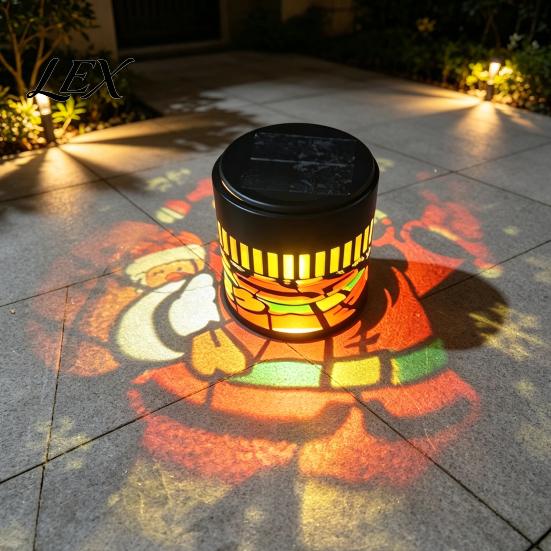 Santa Claus Pattern Wall Sconces Solar Christmas Light, Projection Lamp with Rust-Proof Iron Waterproof Metal Fence Lighting Frame, Decorative