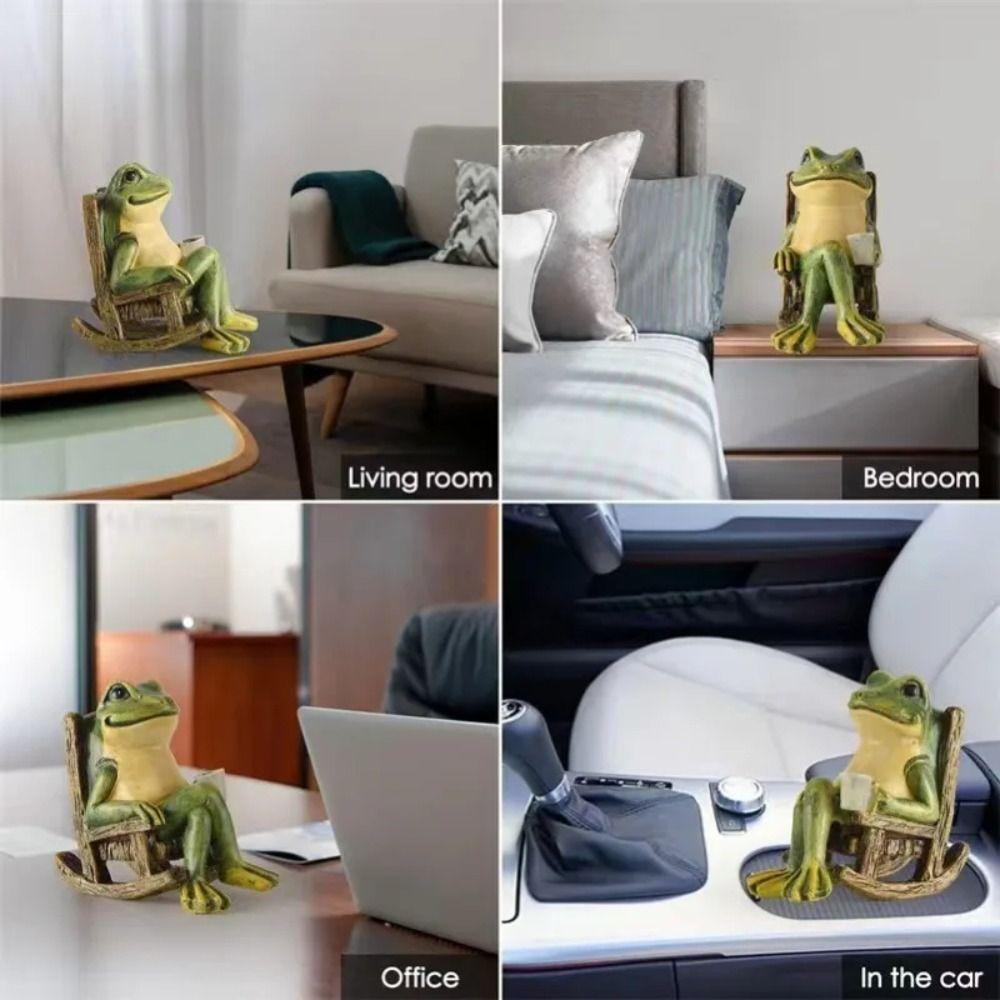 Mini Rocking Chair Frog Figurine Lamp Creative Animal Statue Garden Decoration